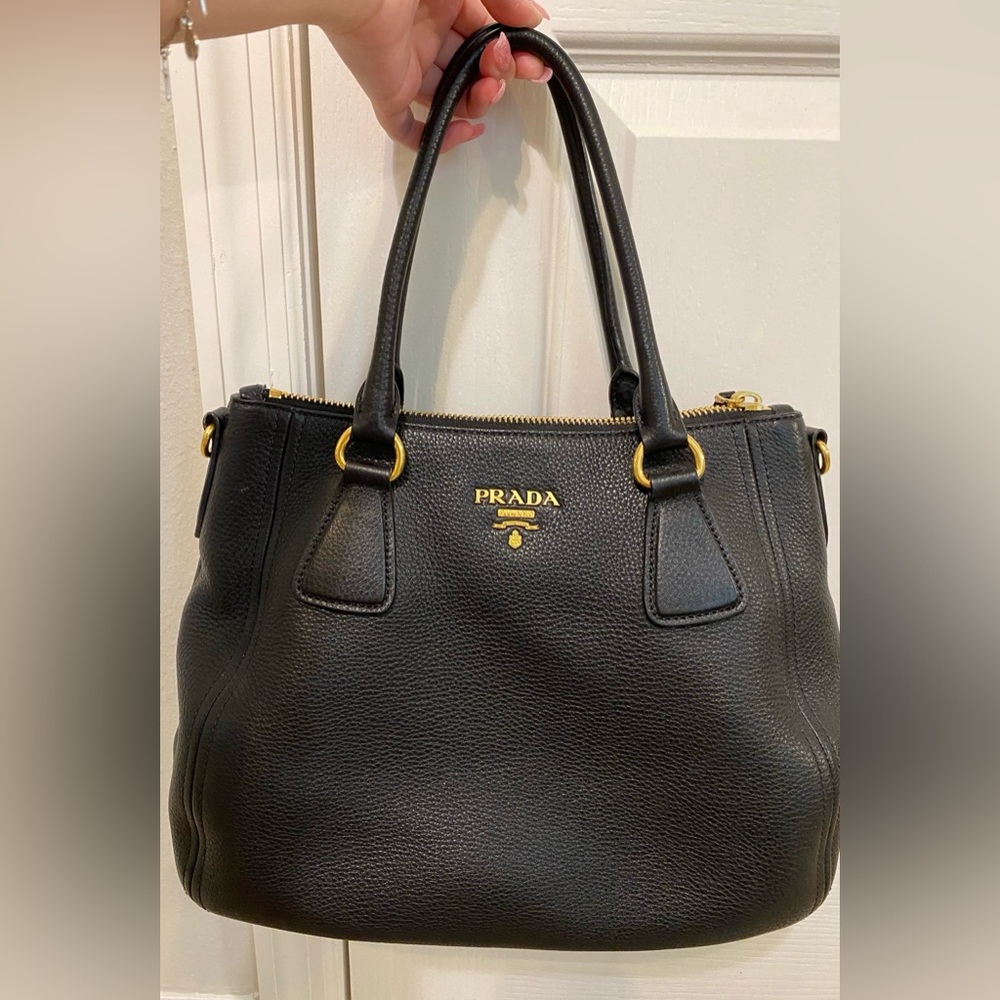 Prada Black Leather Tote with Gold Hardware
